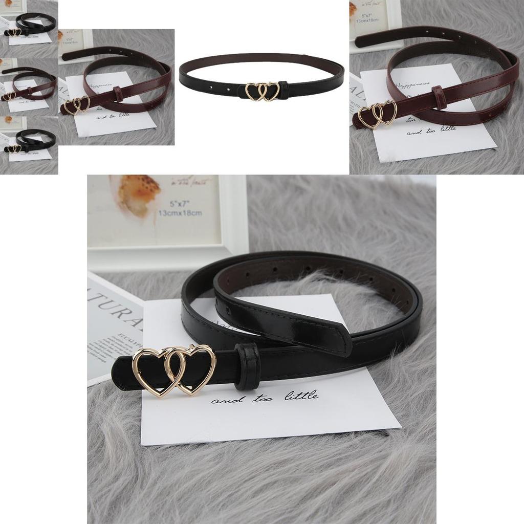New Double Heart Buckle Thin Waist Belt Korean Version Simple Ladies Denim Belt Suit Long Shirt Decoration Belt Female In Stock
