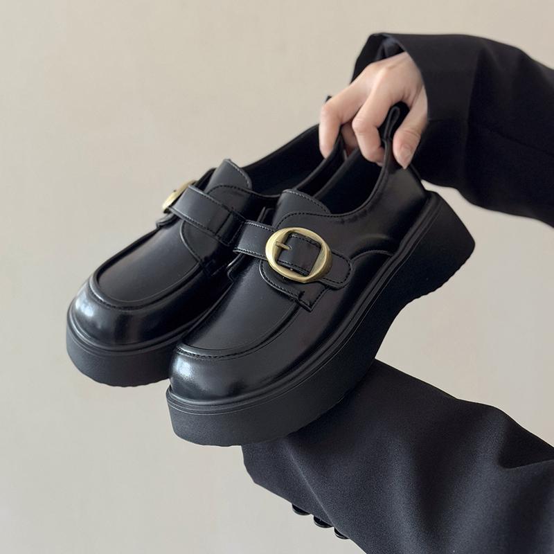 

Мода Мода Одинарная обувь Осень Новые Круглый носок Глубокий вырез Металлическая пряжка Платформа Нескользящие лоферы 40 чёрный