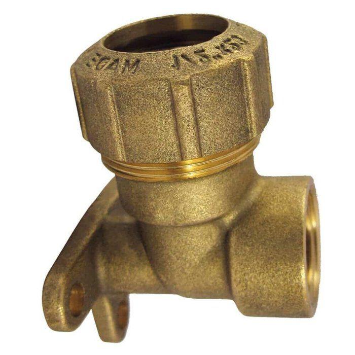 Raccord PE Laiton 90 Degrés avec Fixation Murale 25mm x 3/4 Pouce