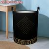 1pc 2D Flat Printed Dirty Clothes Basket, Golden Diamond Trendy Round Laundry Hamper Fabric, with Handle Large Capacity, Home Foldable, for Graduation