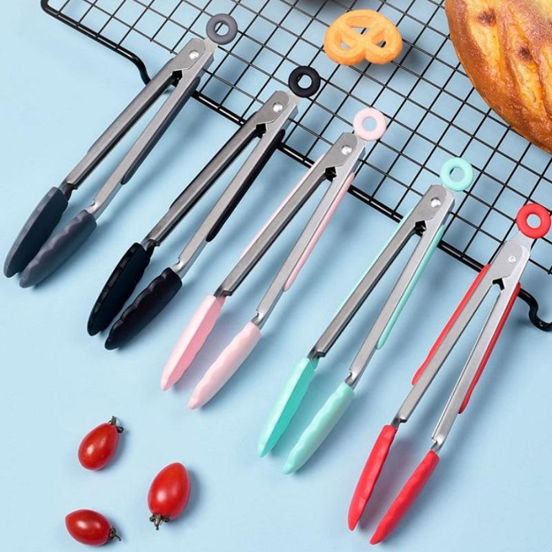 7 Zoll Food-Zange Edelstahl Küchenzange Silikon Anti-Rutsch Kochklammer Klemme BBQ Salatwerkzeuge Grill Küchenzubehör