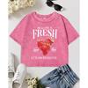 Healthy Fresh Strawberries Print Washed Slim T-Shirt Women Vintage Y2K T Shirts O-Neck Cool Clothes Short Sleeve