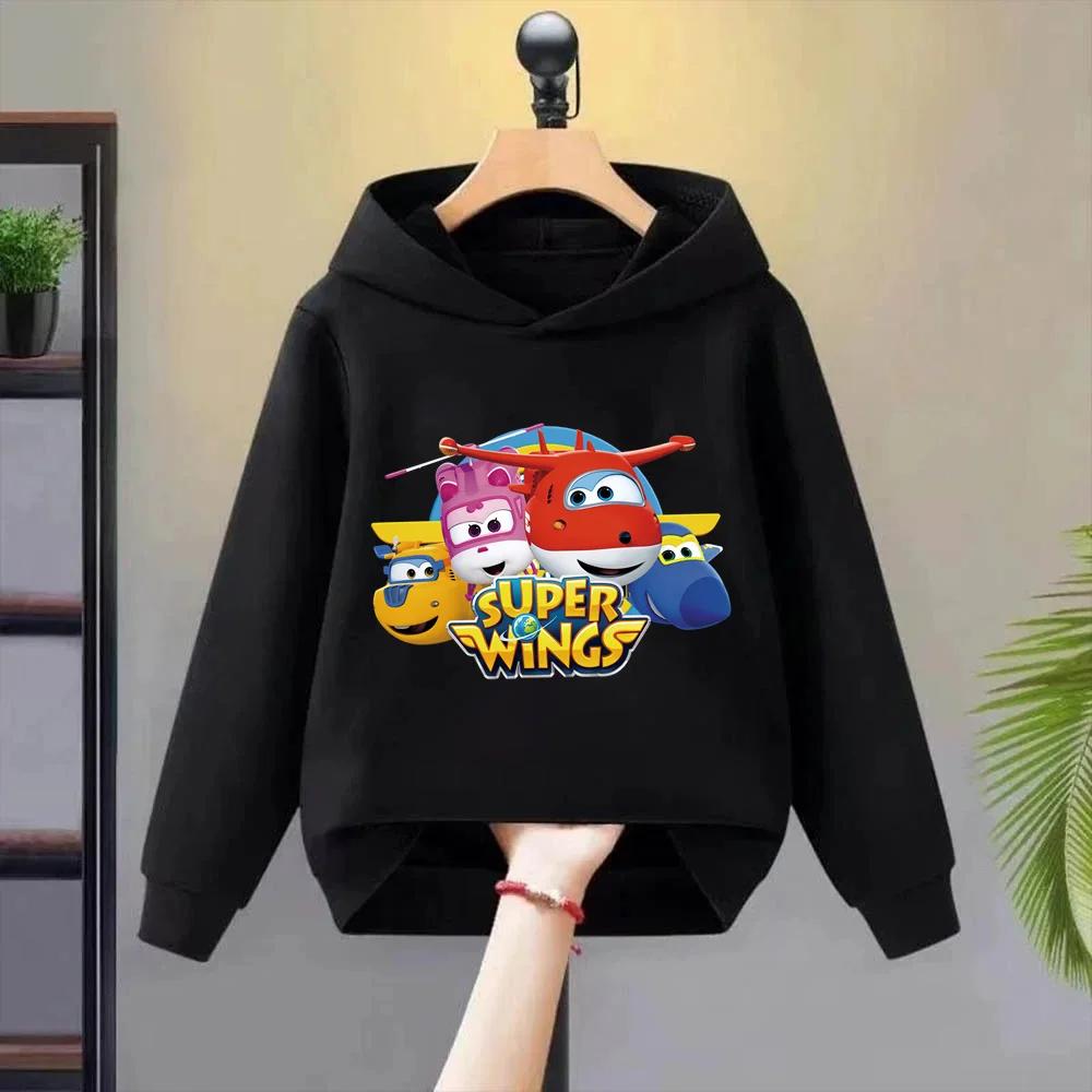 Nový trend Kreslený potisk Super Wings Dětská mikina s kapucí Podzimní a zimní Venkovní volnočasová Teplá Chlapecká Dívčí Pulovr Topy