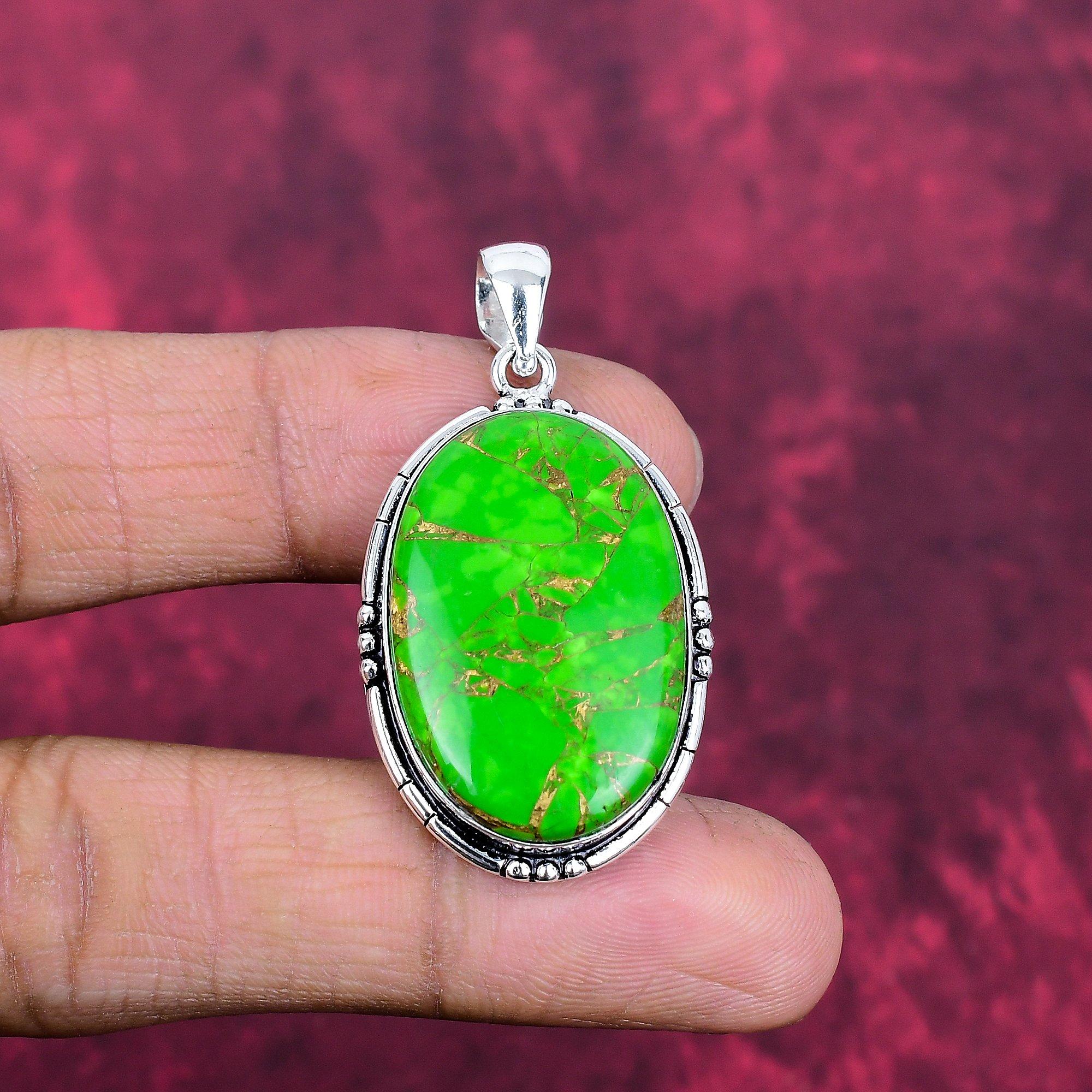 

Подвеска из зеленой медной бирюзы, Ювелирные изделия из стерлингового серебра 925 пробы, Подвеска с драгоценным камнем, Подарок для нее, Изящные украшения ручной работы 1.77 Inches