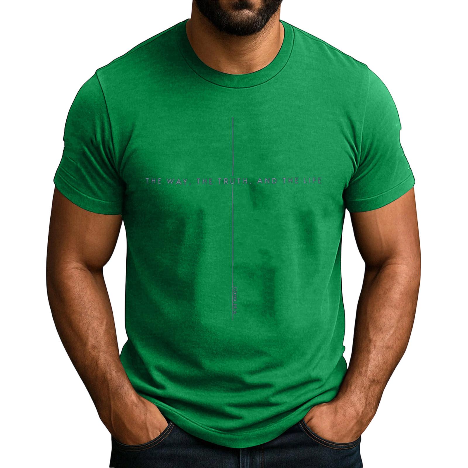 

Men s Popular T-shirt Printed Round Neck Short Sleeve T-shirt M зелений