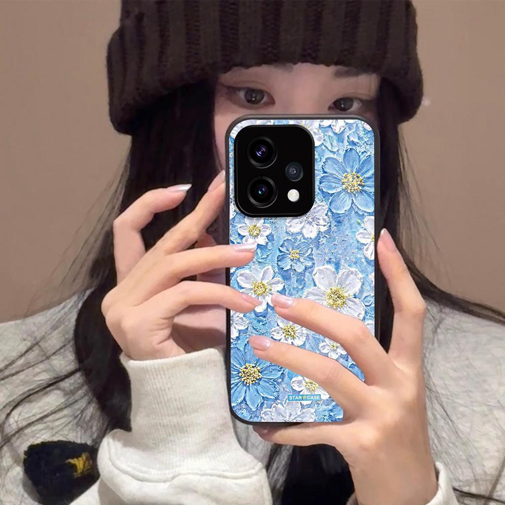 Acrylic Hard Back Shell for OPPO Reno15 5G Vintage 3D Texture Flower Print Phone Case