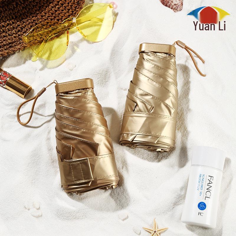 Compact Gold Umbrella: Ultra-light 6-Rib Folding Dual-use for Sun and Rain Protection