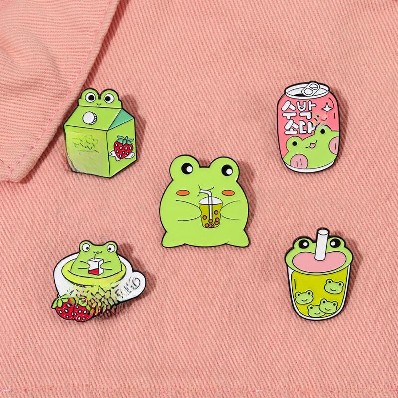 Frog Cute Charming Milk Shape Brooch Delightful Metal Pin For Sweet Lovers Fashion