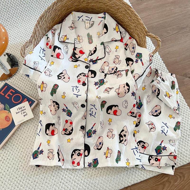 Summer New Pajamas Women's Short-sleeved Shorts Thin Cloud Cotton Cartoon Cute Large Size Korean Version Loungewear