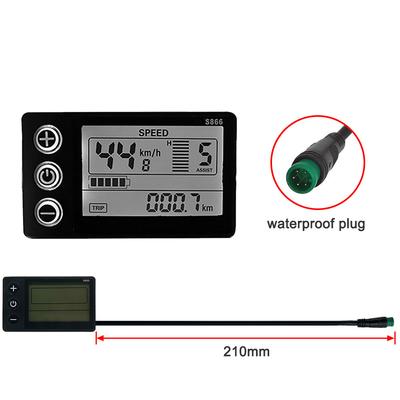S866 Elektrofahrrad LCD Display 24V 36V 48V E-Bike Elektroroller Display Messgerät Bedienfeld mit Wasserdichtem Stecker