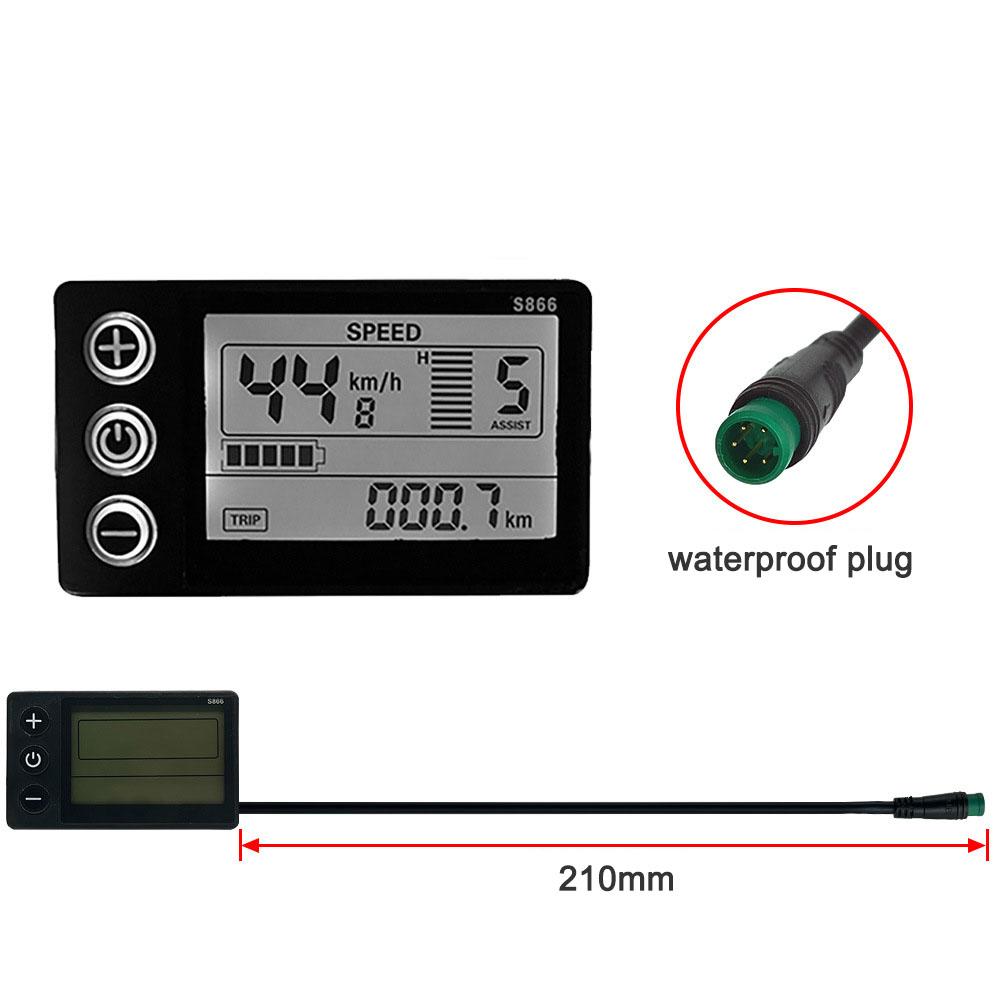 S866 LCD Electric Bike Speed Meter - Waterproof Display For 24V/36V/48V E-Scooters