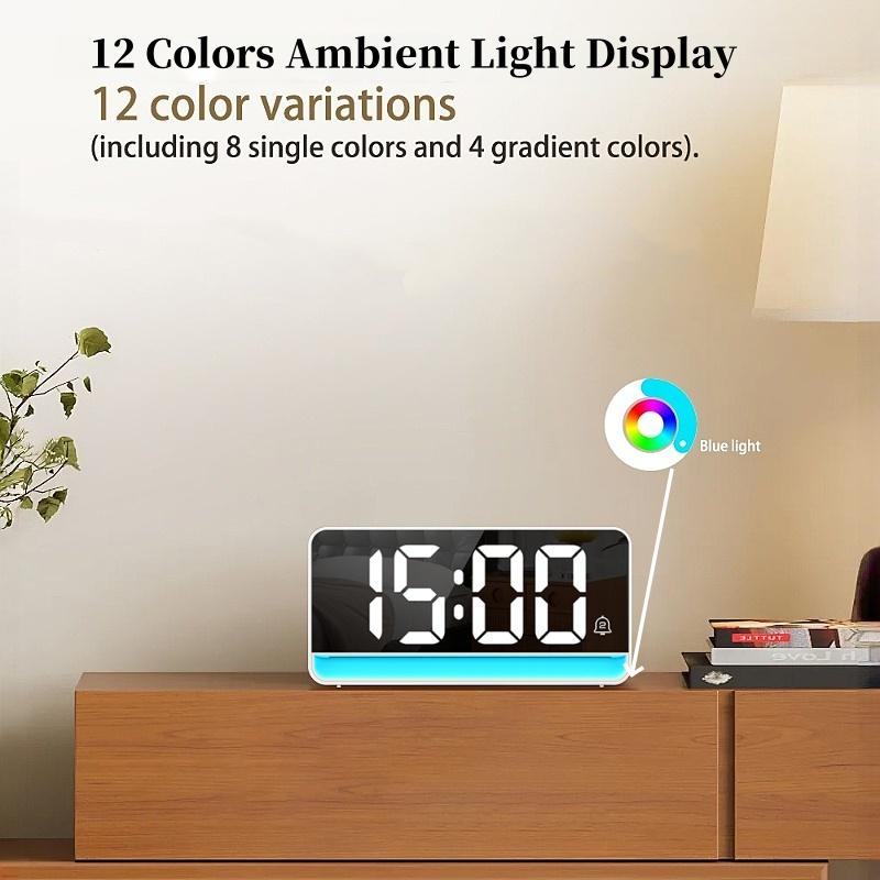 LED Digital Alarm Clock with Colorful Mood Light Night Mode Snooze 12/24H 5 Levels Brightness 2 Alarm DST Table Clock