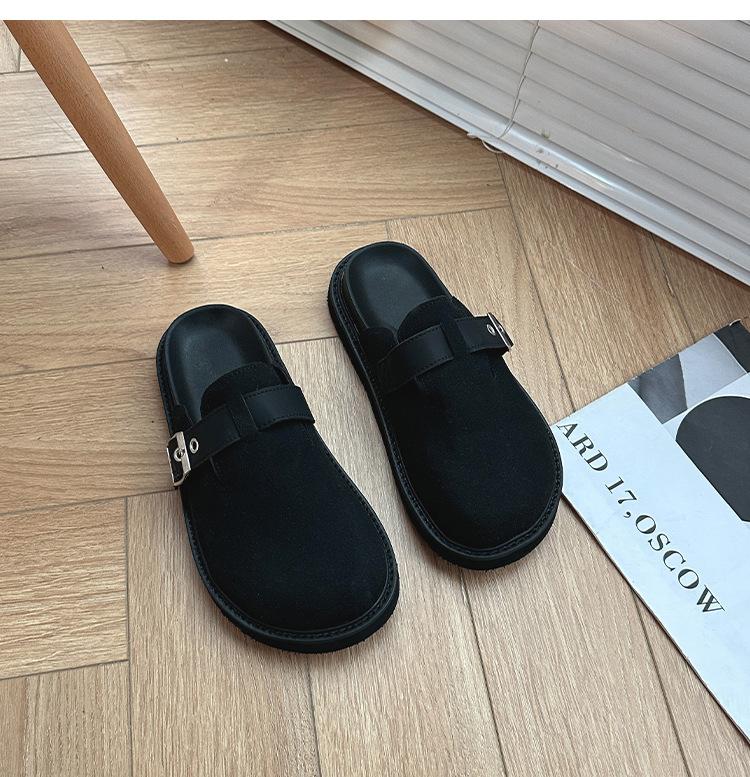 

Ретро сумка голова полушлепанцы осень 2025 новый верхняя одежда платформа один педаль ленивые туфли Boken Birken шлепанцы 35 чёрный