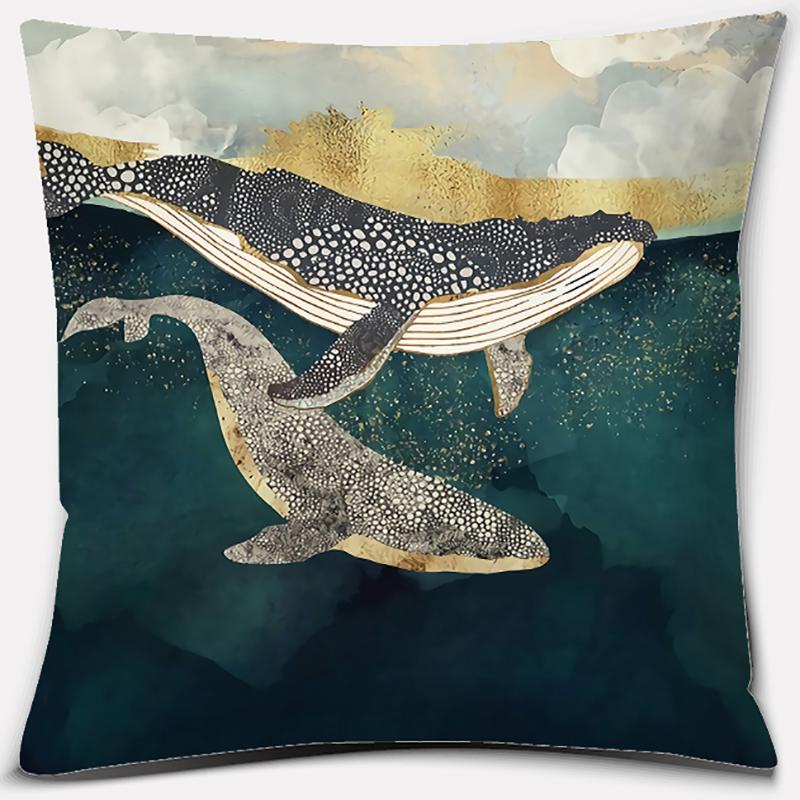 Metal Marine Animal Printing Series Pattern Pillowcase Square Home Office Decoration