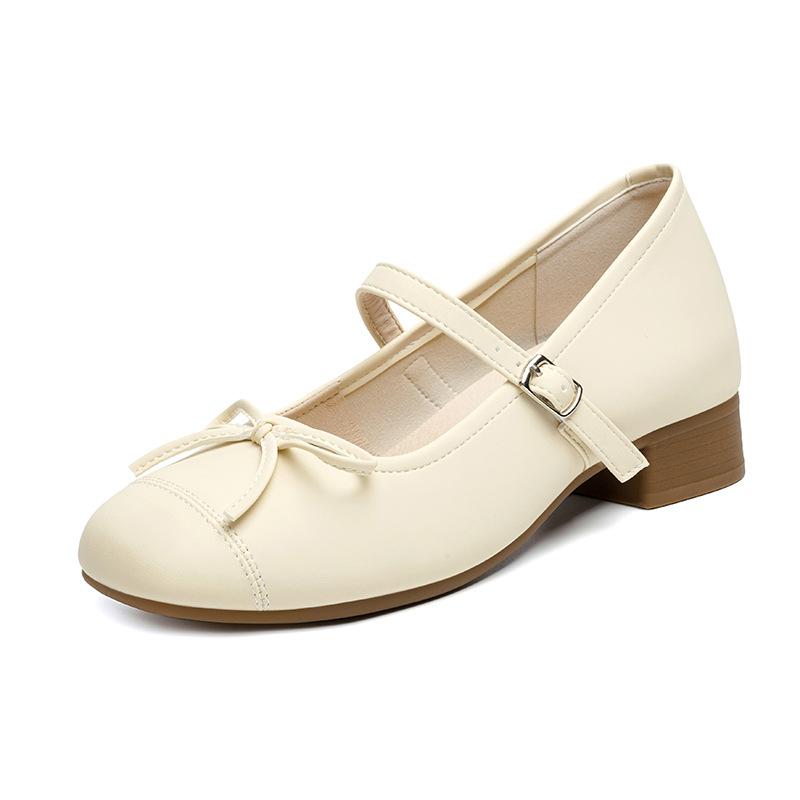 Soft leather version small size small 5cm bow Mary Jane shoes women's head shallow mouth inner height increase single shoes women