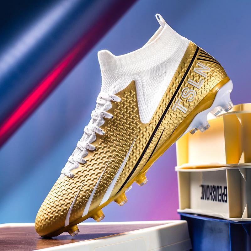 High Top 2025 Fly-woven Football Shoes Tf Broken Nails Artificial Turf AG Long Nails Men's and Women's Grass Training Shoes