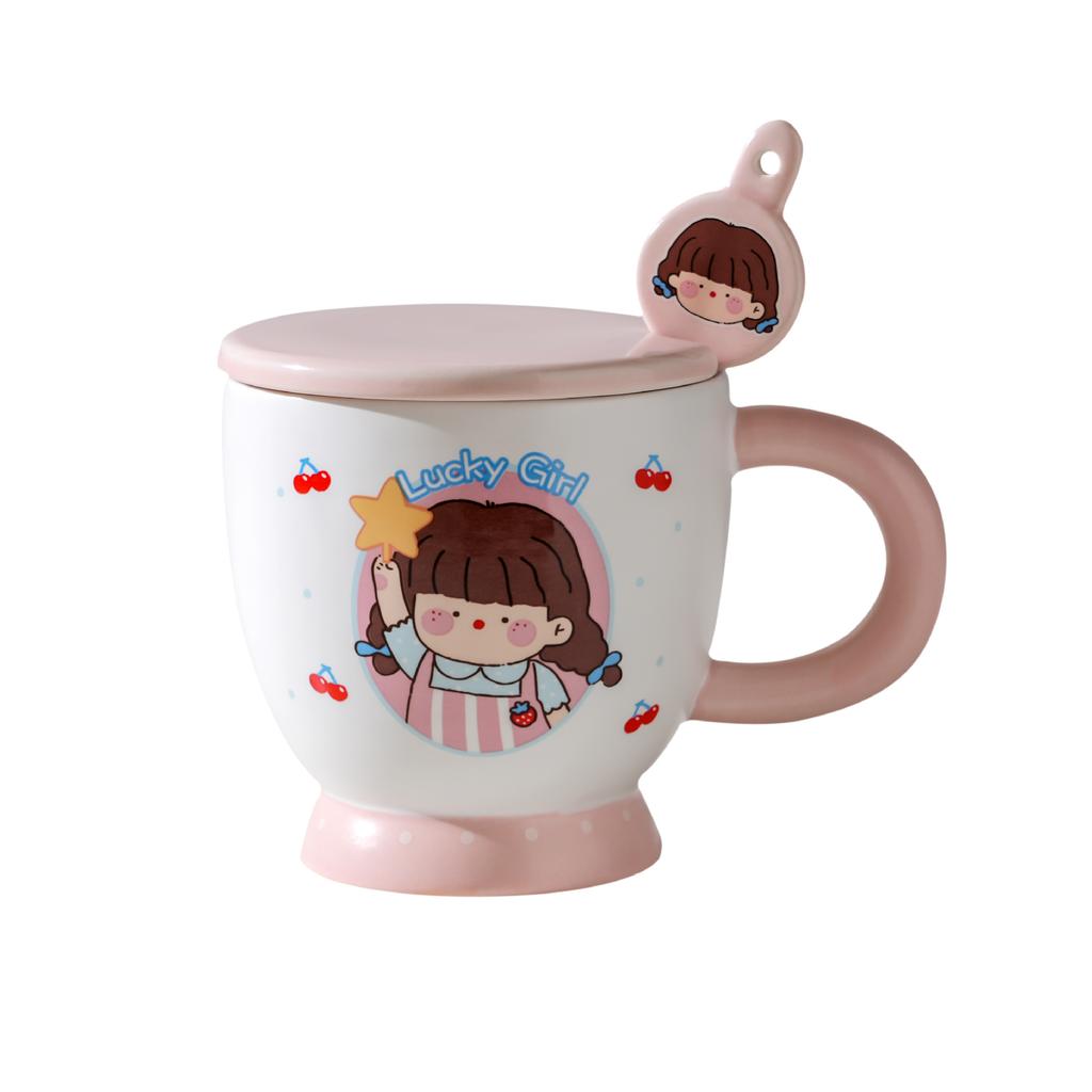 Milk Fufu Mug with Lid Spoon Comics Kids Ceramic Cup High End Couple Water Cup Internet Celebrity Breakfast Cup