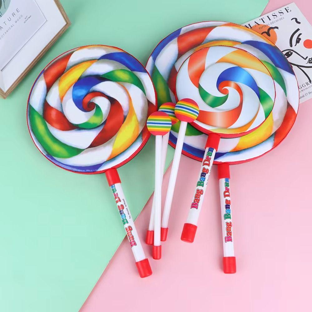 Educational Toys Lollipop Hand Drum with Knock Stick Handheld Drum Toy Tambourine Teaching Aids