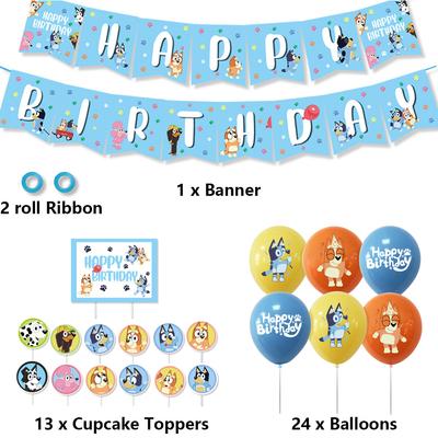 Set de 40 Piezas de Pancarta, Toppers para Pastel y Globos para Fiesta de HBD con Temática de Bingo Bluey para Niños