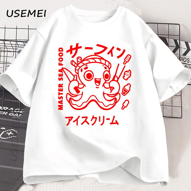Japanese Octopus Graphic Print T Shirt Funny Y2k Vintage T-shirt for Men Women Cotton Soft Short Sleeve Unisex Casual Tops