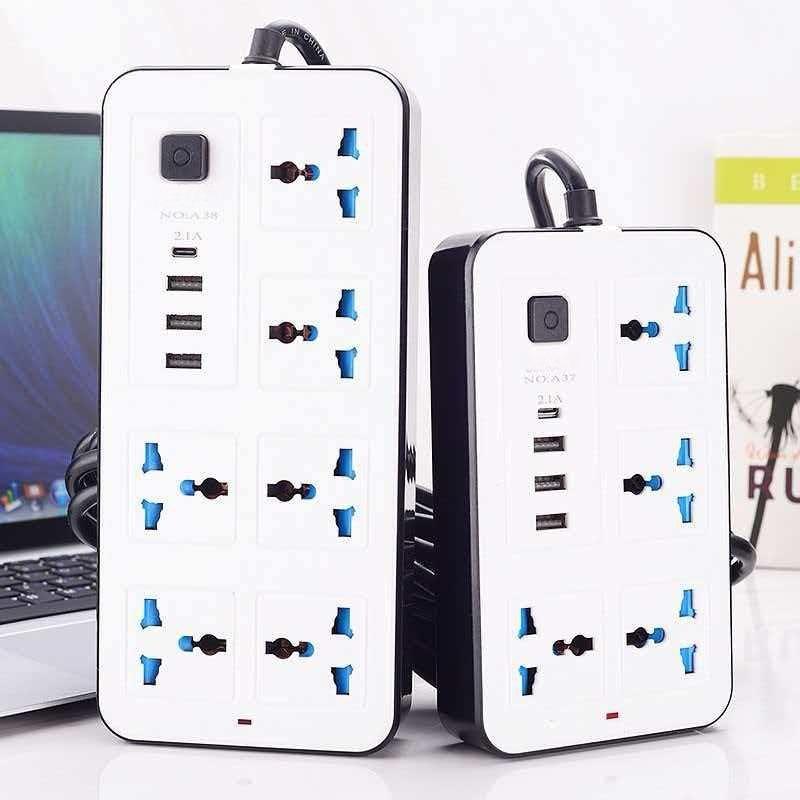 EU Standard Power Strip with USB Ports, Multi-Hole Socket Panel with Switch, Household Extension Cord Outlet