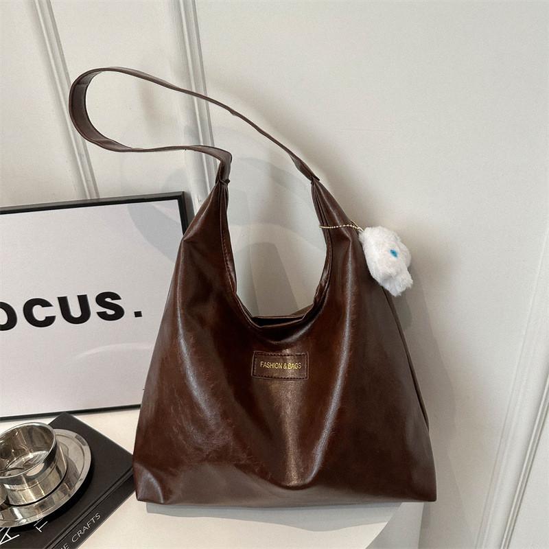 Retro Chic Tote Bag For Women Fashionable Large Capacity Casual Handbag In Black Brown White
