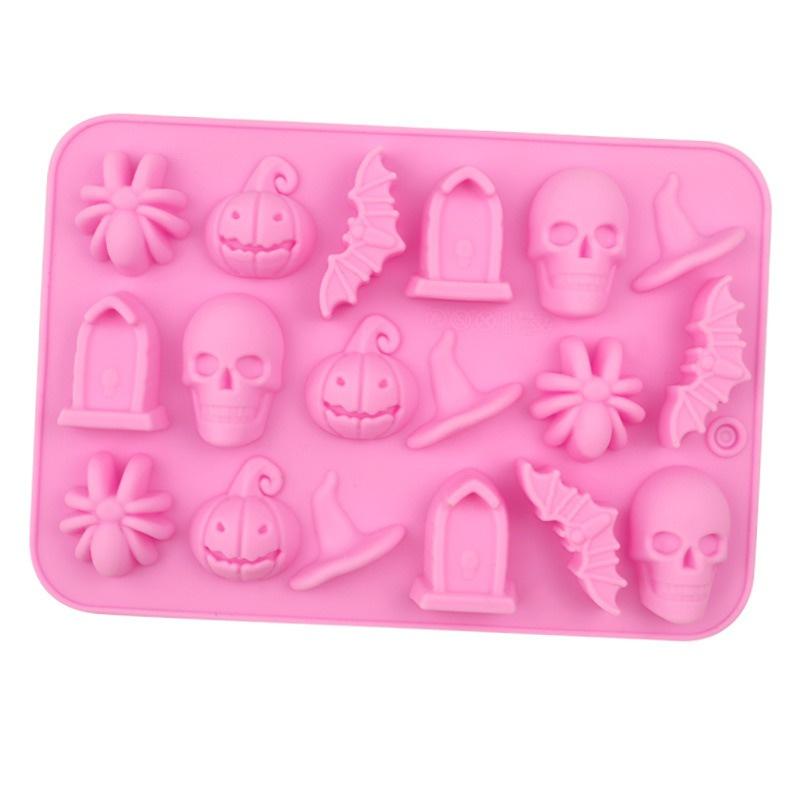 18 Cavities Halloween Scary Silicone Mold Skull Bat Pumpkin Spider Tombstone Fondant Chcolate Baking Mould Cake Decorating