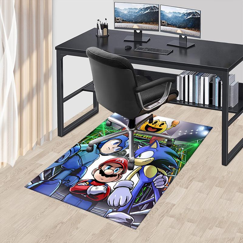 

1pc Pac-Man, Mega Man, Sonic the Hedgehog & Mario Chair Mat, Office Rug - Non-Slip Carpet for Home Decor, Gaming Room, Living Room, Bedroom - Suitable 60cm by 90cm