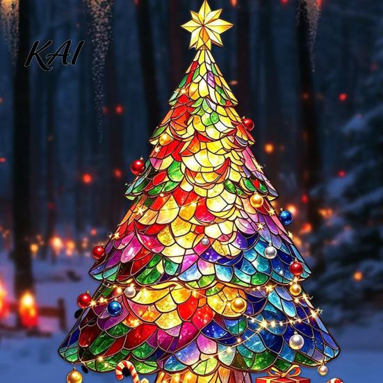 Christmas Party Supplies Stained Glass Style Tree Window Stickers, Removable PVC Static Cling Decals for Creative Holiday Gift Ideas Home Decor,