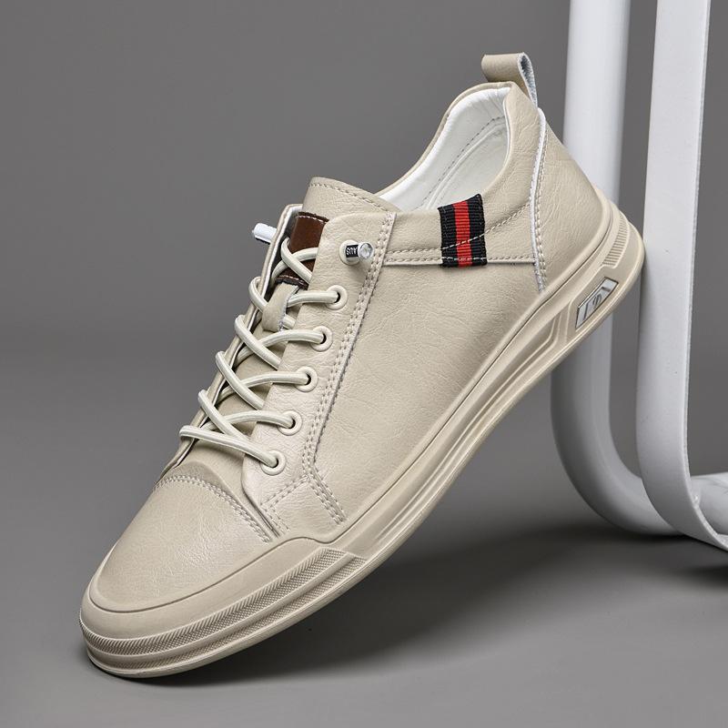 Spring Men's Casual Board Shoes Small Size Lace-up-free Leather Board Shoes Punching Hollow Hole White Shoes