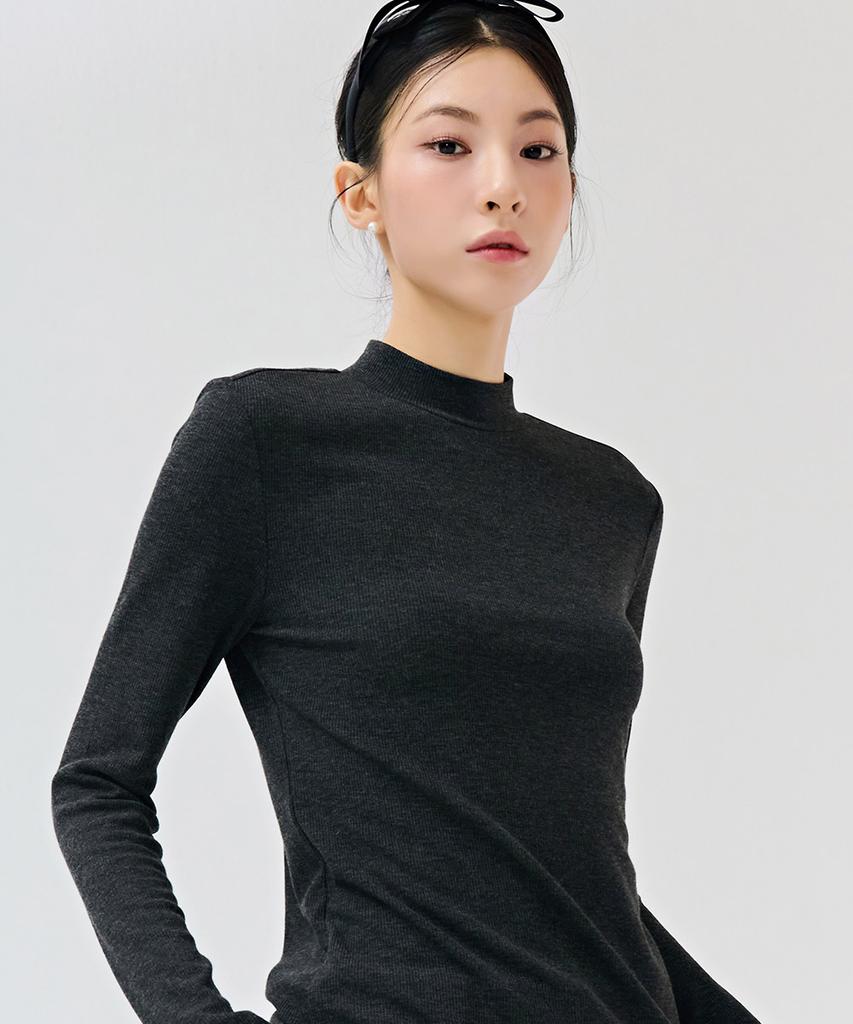 CHASECULT Women'S Basic Mock Neck T-Shirt - Charcoal Grey