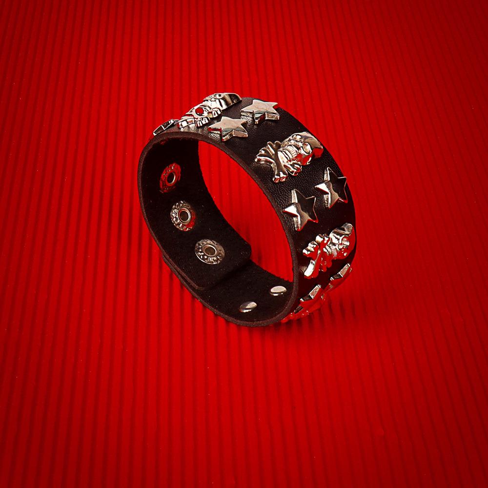 Skull Star Punk Rock PU Leather Bracelet - European/American Trendy Bangle Jewelry