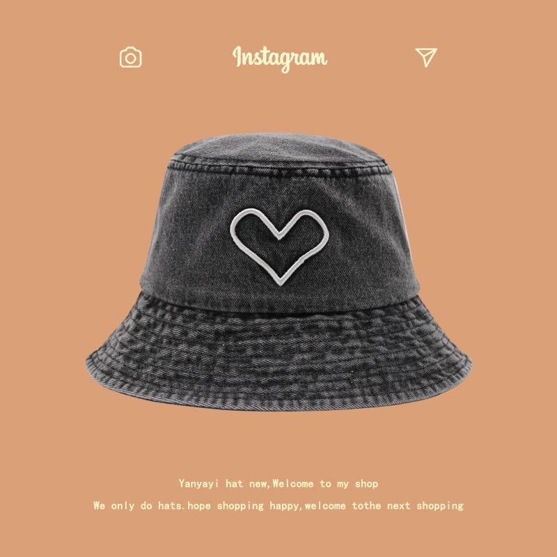 

ins love вышивка ретро джинсовая шляпа рыбака детская весенне-летняя модная универсальная закрывающая лицо солнцезащитная шляпа для бассейна M（56-58cm） чёрный