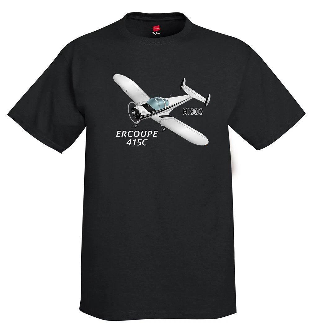 Erco Ercoupe 415C (Black) Airplane T-Shirt - Personalized with Your N# 4XL