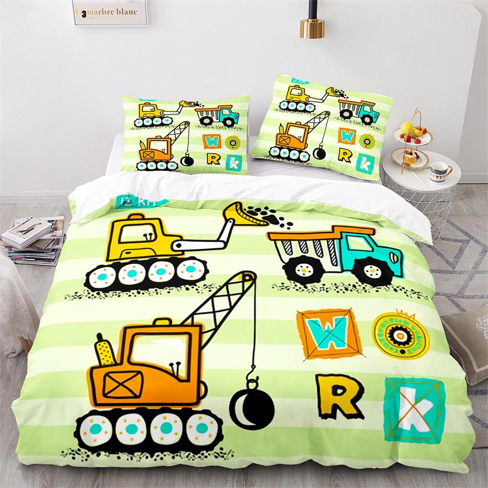 Cartoon Engineering Vehicle Childrens Duvet Cover Set Tractor Truck Quilt Cover Modern Bed Set For Kid Boy Polyester Bedding Set