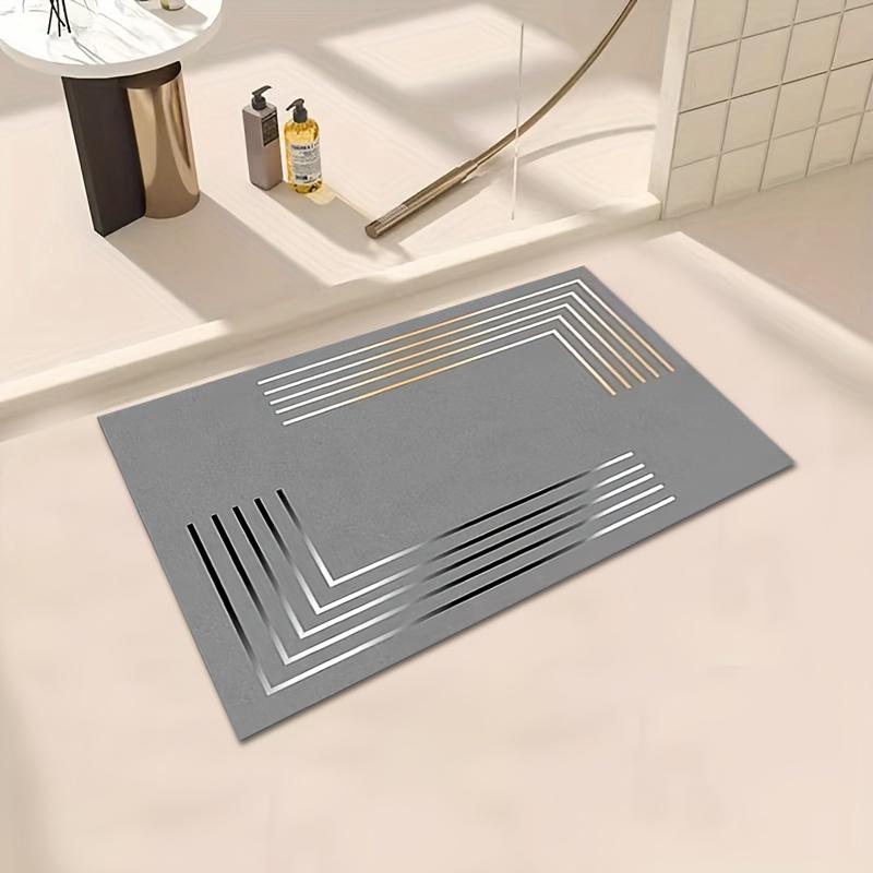 Elegant Gray and Golden Stripe Diatom Mud Mat - Thick, Non-Slip, Soft, and Quick-Drying for Kitchen and Bathroom
