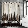~O~Elk Bear Pine Forest Animal Hunting Lodge Country Cottage Rustic Farmhouse Shower Curtain, Bathroom Decorative Shower Curtain