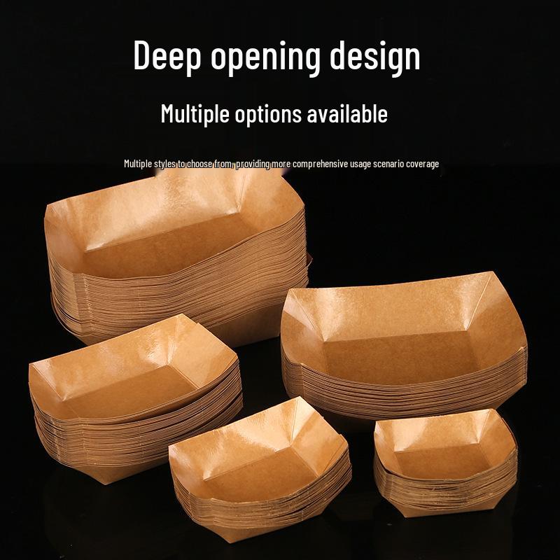 

Disposable Kraft Paper Snack Tray for Fries, Fried Chicken, and Skewers - Boat-Shaped Design for Meal and Barbecue Packaging.