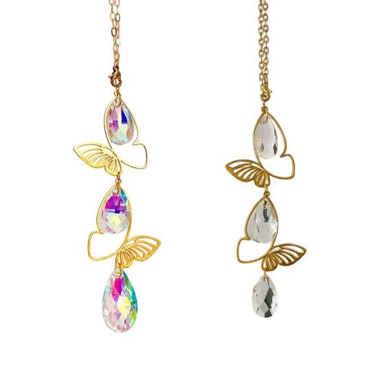 Sun Catcher Butterfly Crystal Hanging Ornament Iron Metal Frame with Gold-Plated Finish Light