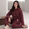 Winter Pajamas Women's New Woven Plaid Clip Padded Jacket Three-layer Warm Suit Velvet Thickened Outer Wear Loungewear