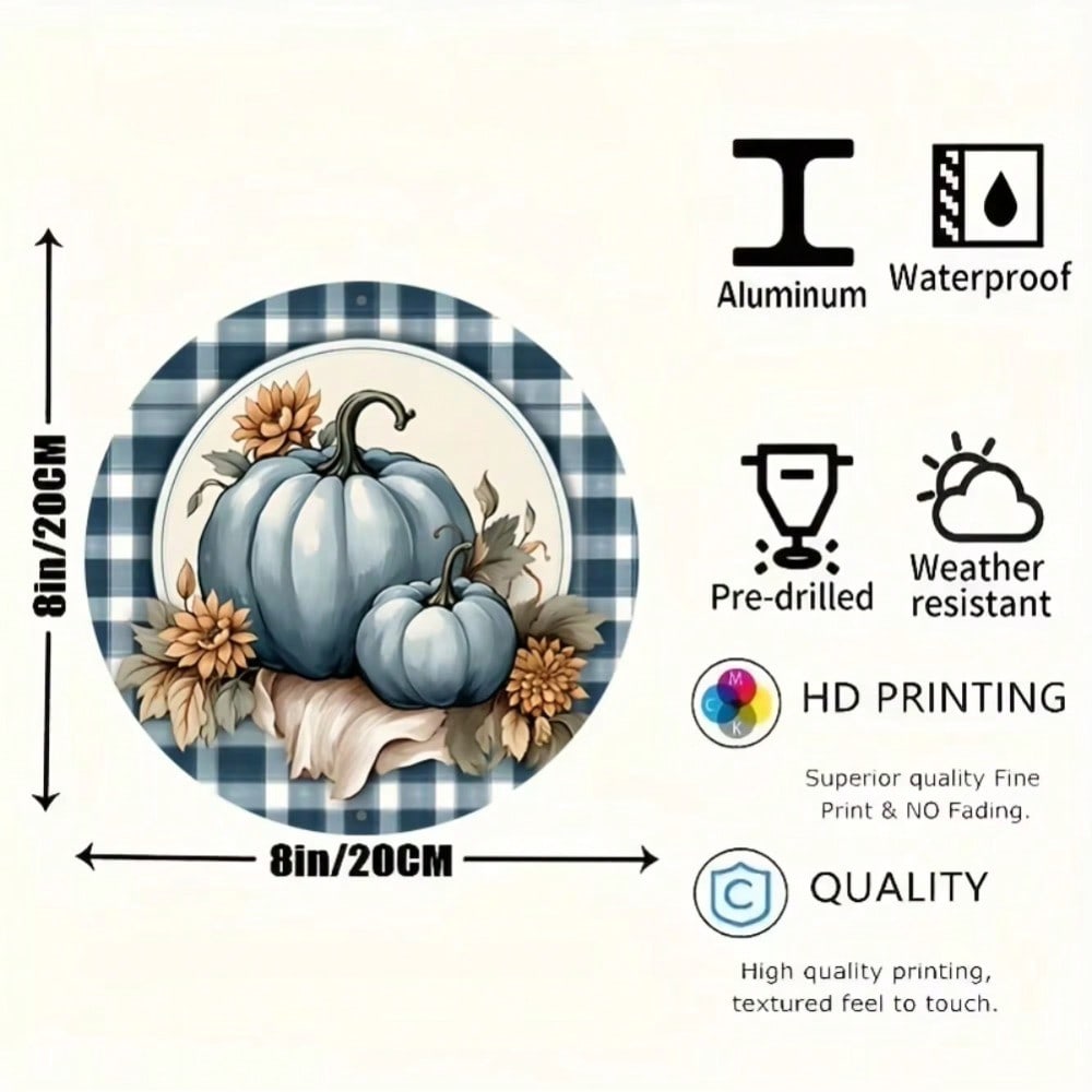 8x8 Inch Blue Pumpkin Metal Wall Art Round Wreath Sign Halloween Christmas Home Decor