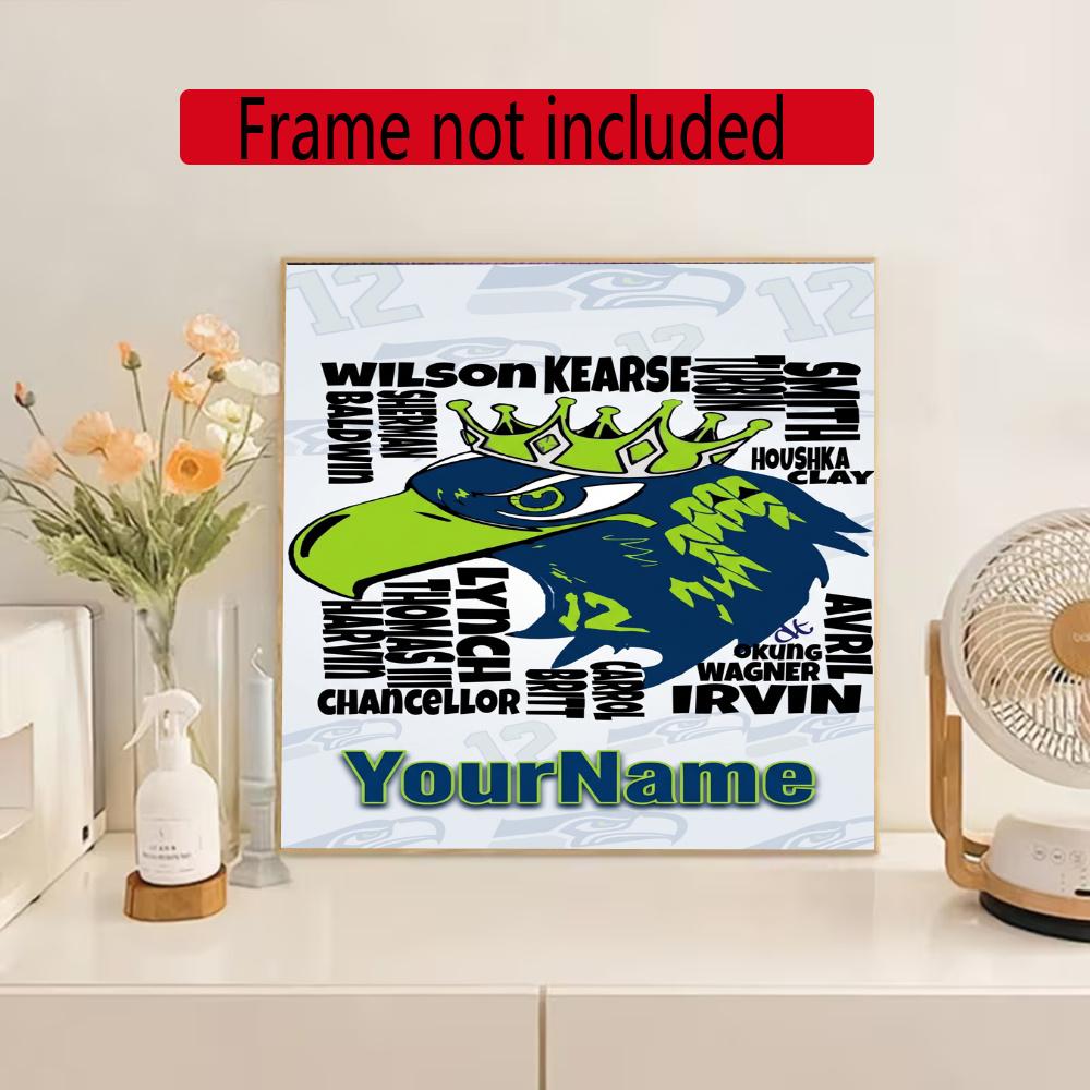 Seattle Seahawks Personalized Name Round Diamond Painting Kit Diamond Embroidery Painting Rhinestones Mosaic Frameless Handwork Decoration Arts