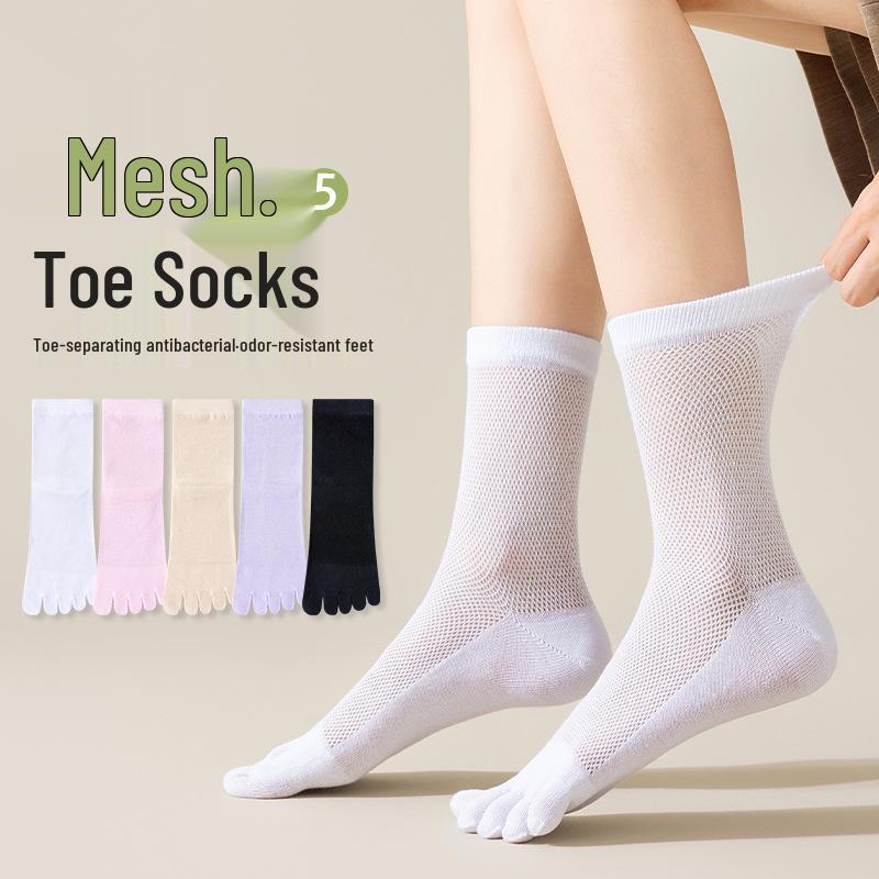 Women's Antibacterial Split-Toe Mid-Calf Socks - Breathable, Deodorant, Sweat-Absorbent Cotton for Summer