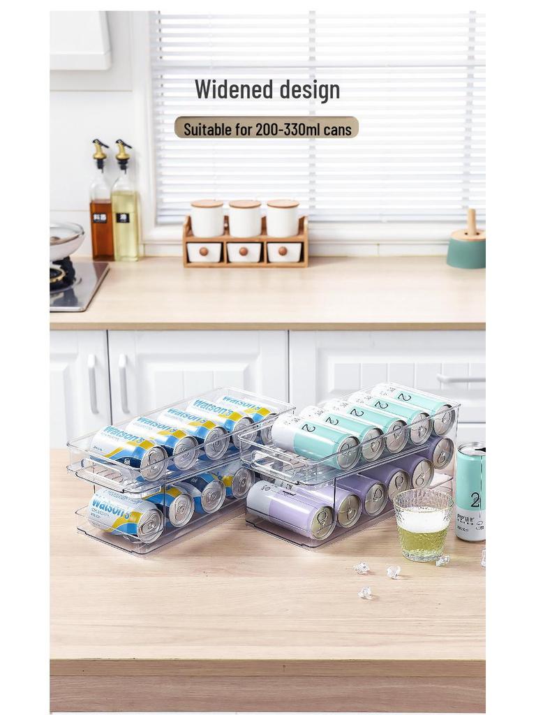 Mingxi Double-Layer Beverage Storage Box: Food-Grade Refrigerator Organizer for Beer and Cola Cans.