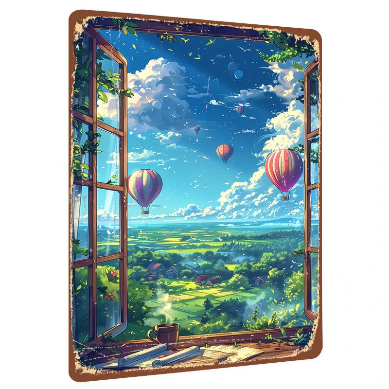 

Custom Pastoral Landscape Hot Air Balloon Metal Iron Painting Home Decor Wall Art Living Room Bedroom Study Hanging Ornament 20x30cm（7.8x11.8inch）