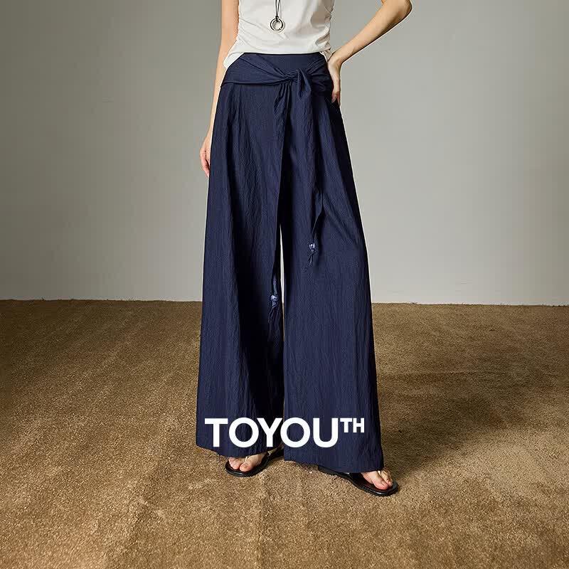 Chuyu Women s Relaxed Wide-Leg Pants with Cross-Tie Detail L