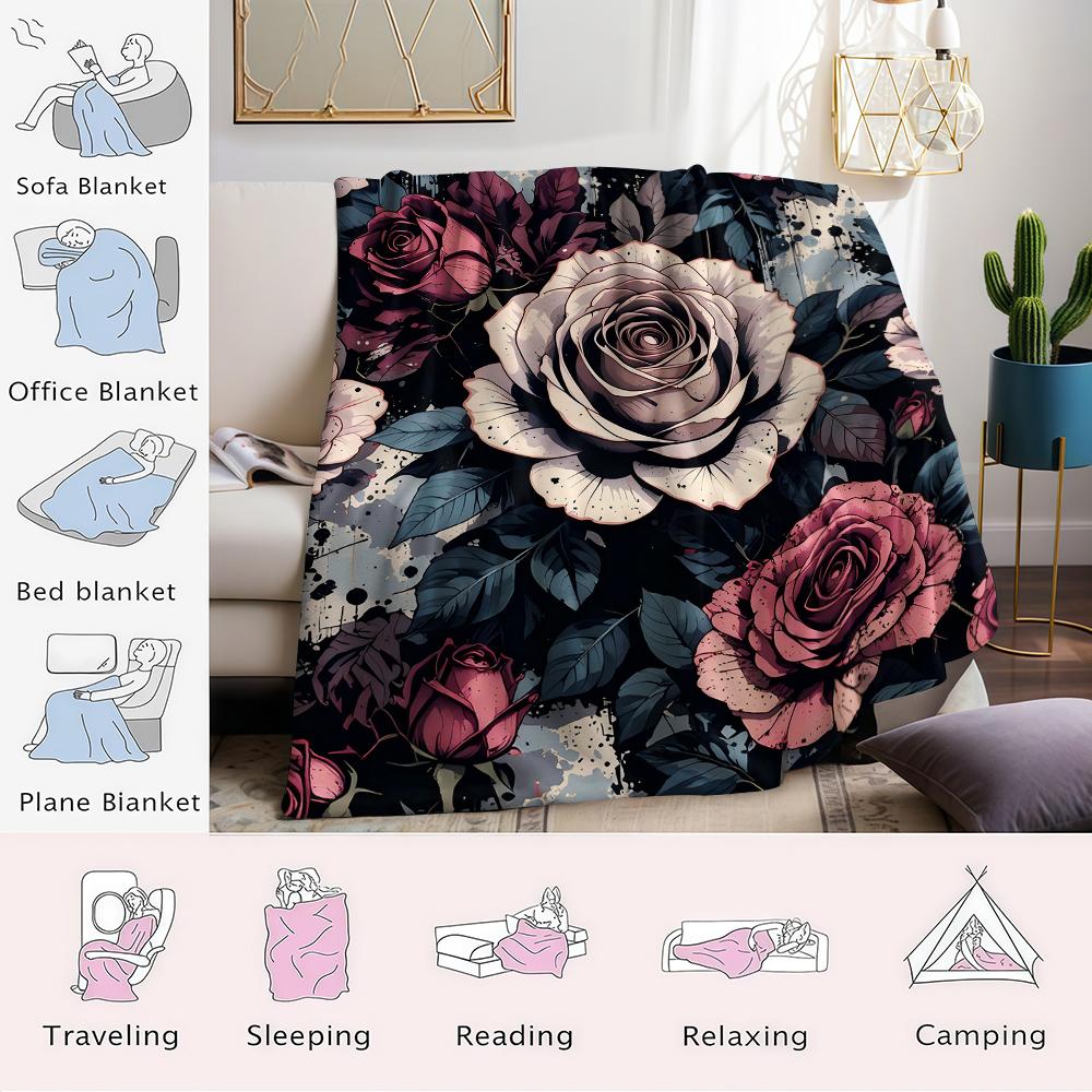 Vintage Rosen Spritzer Flanell Decke Warm Weich Halloween Weihnachten Sofa Warm Gemütlich Dekoratives Dekor Geschenk für Alle Jahreszeiten