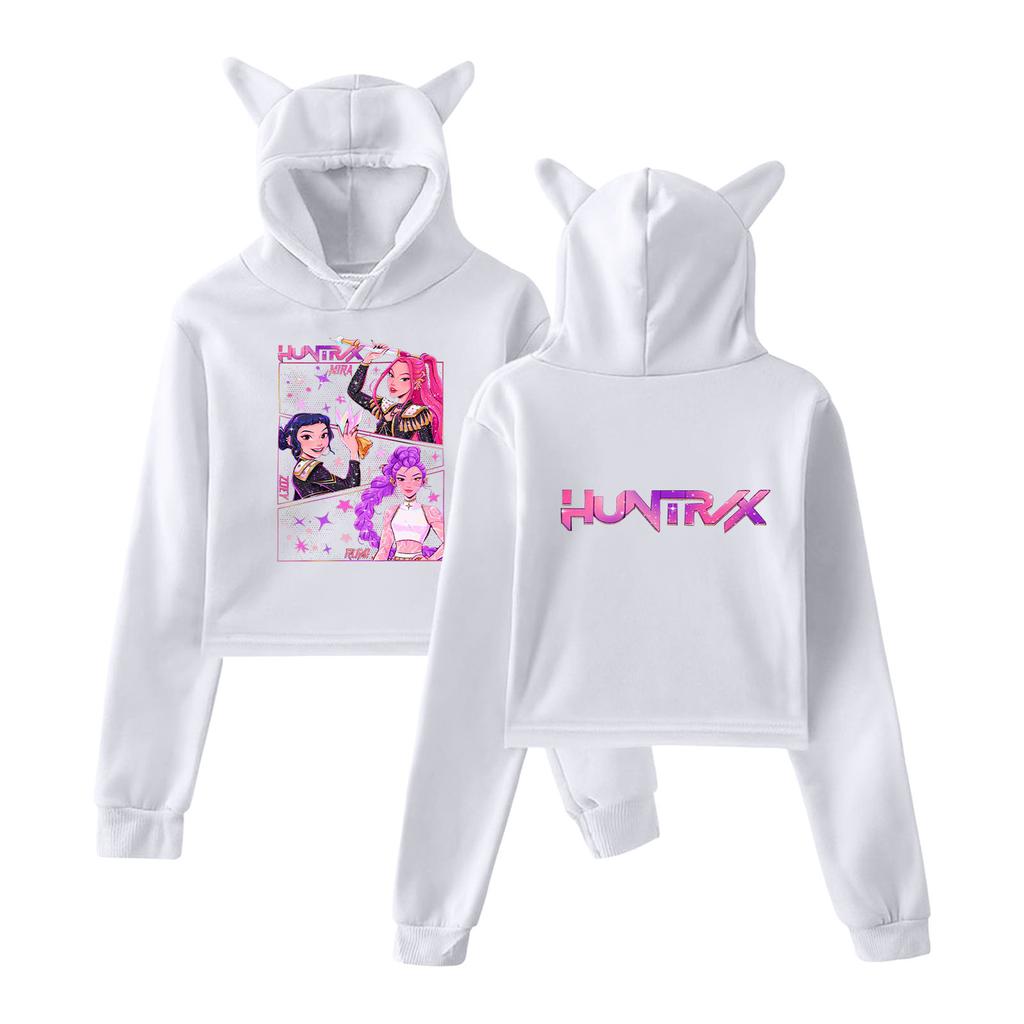 KPop Demon Hunters Hoodies Cosplay Costume 2025 Merch Hoodies Sweatshirt for Girls Cat Ear Crop Pullover Casual Clothes