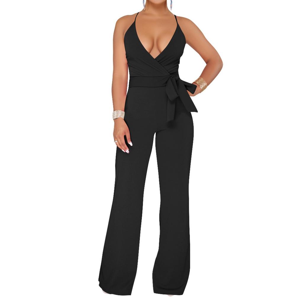 Women's Summer Jumpsuit Elegant Sexy Sleeveless Bodysuit Casual Wide Leg Pants