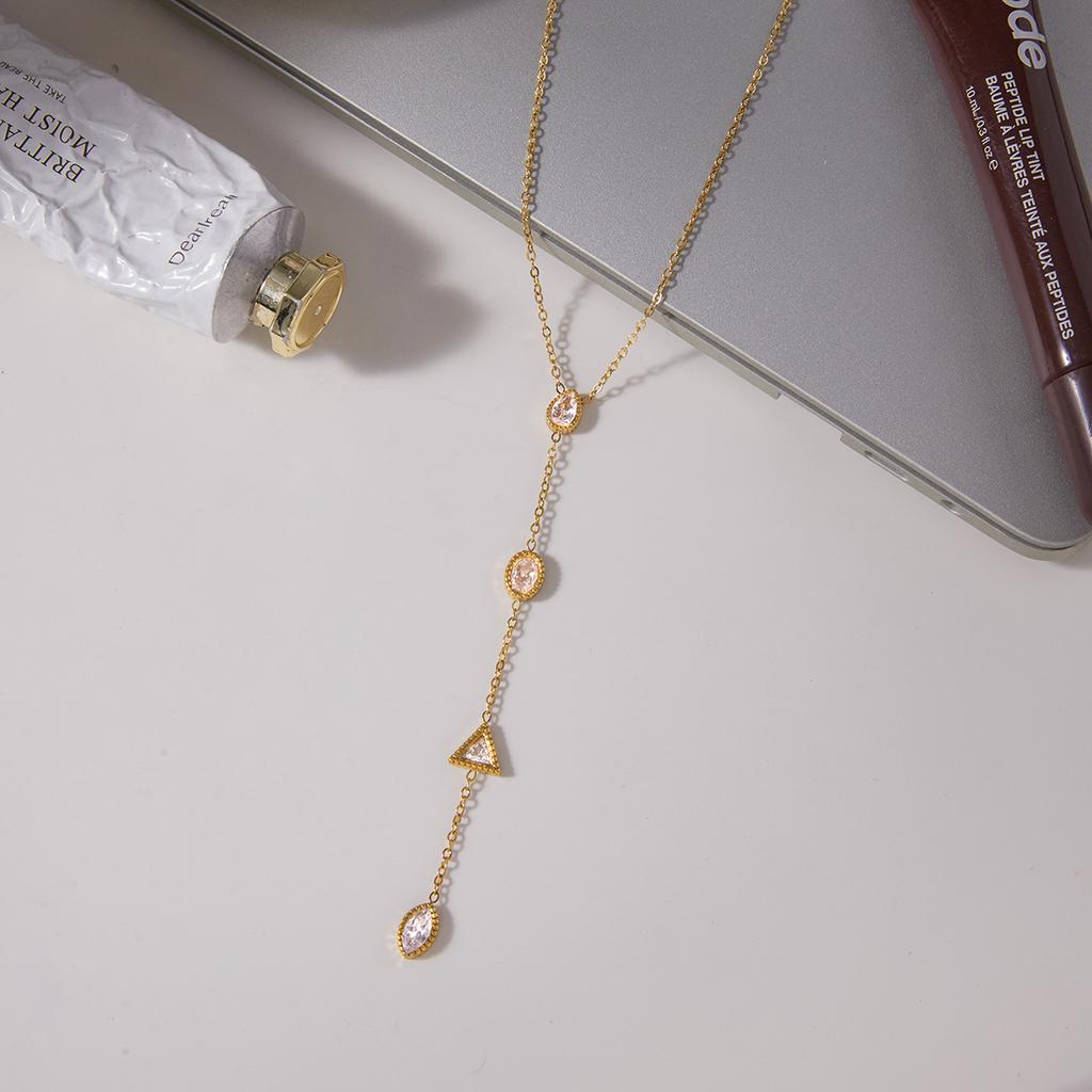 Yori Exquisite White Geometric Cubic Zirconia Y-chain Necklace 18k Golden Pvd Plated Stainless Steel 2026 Basic Jewelry